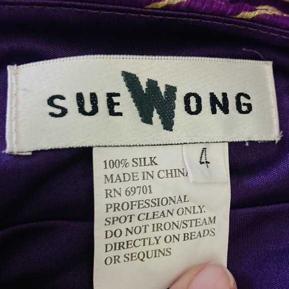 Vintage Y2K maximalist Sue Wong embellished red and purple silk dress. Size 4 - Picture 6 of 8